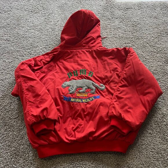 Vintage 90s PUMA Natural Wildlife Jacket Coat Winter Sherpa Hood Men’s XL